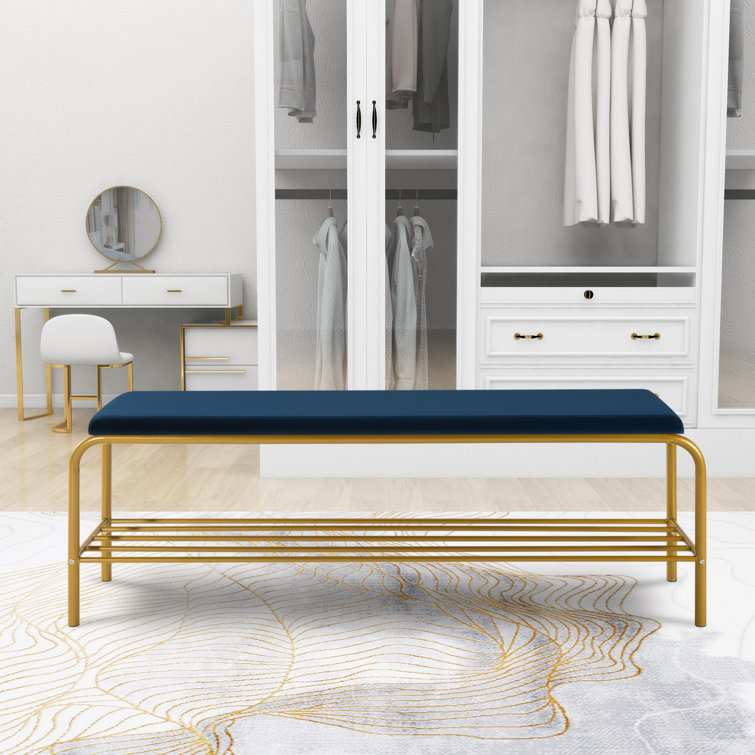 Blue shoe shop storage bench